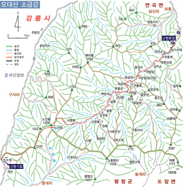부산일보 등산지도-토곡산,향로봉,쌍두봉,연화봉,갓바위산,영덕대둔산