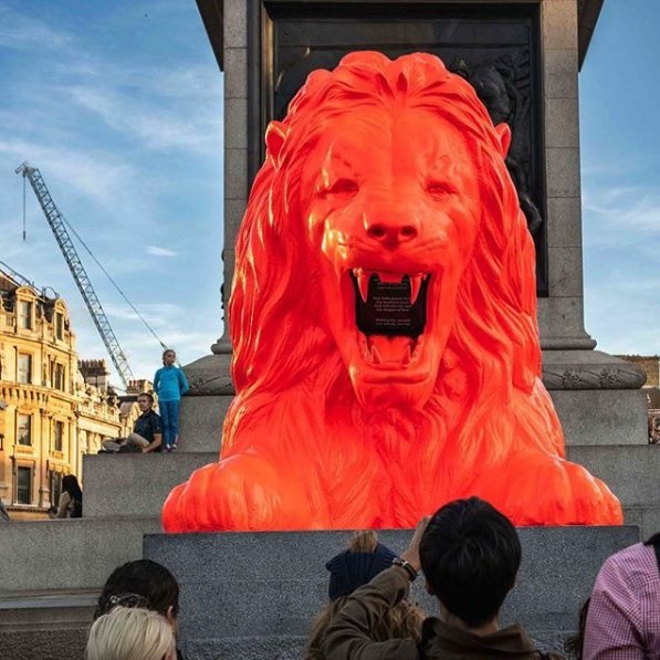 영국 런던 트라팔가 광장 넬슨 제독 기념비 사자 동상 - Nelson's Column Lions Trafalgar Square London UK 